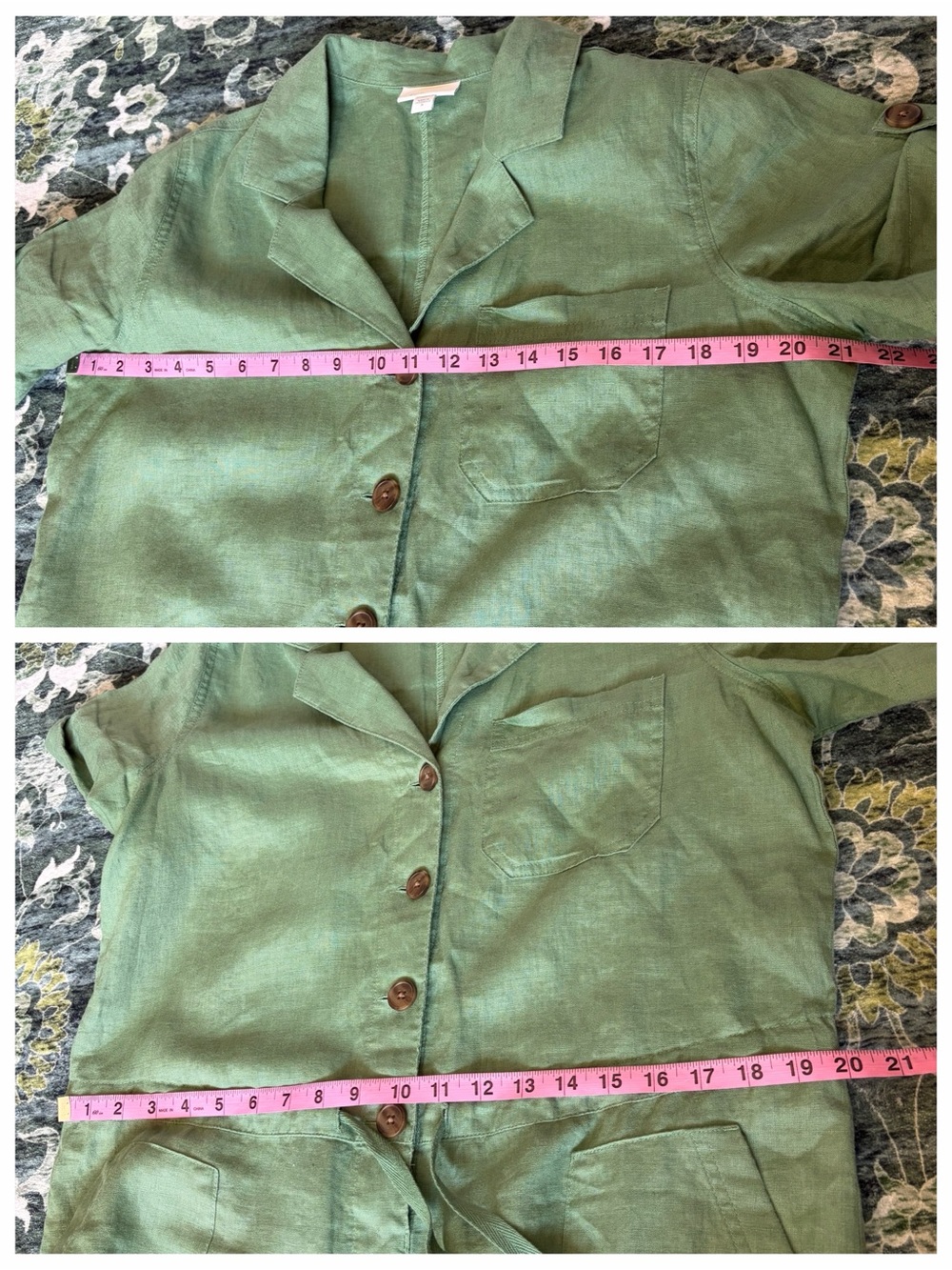 J. Jill Love Linen Green Short Sleeve Wide Leg Button Up Utility Jumpsuit - Picture 4 of 8